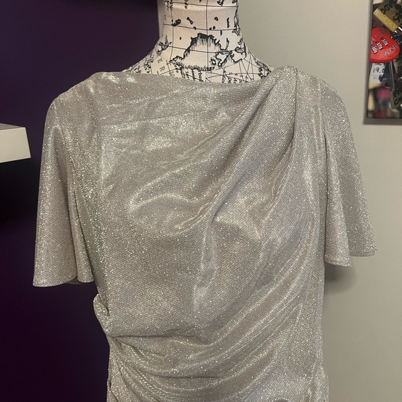 Betsy Adam Silver Shimmery Glittery Dress - Picture 2 of 10